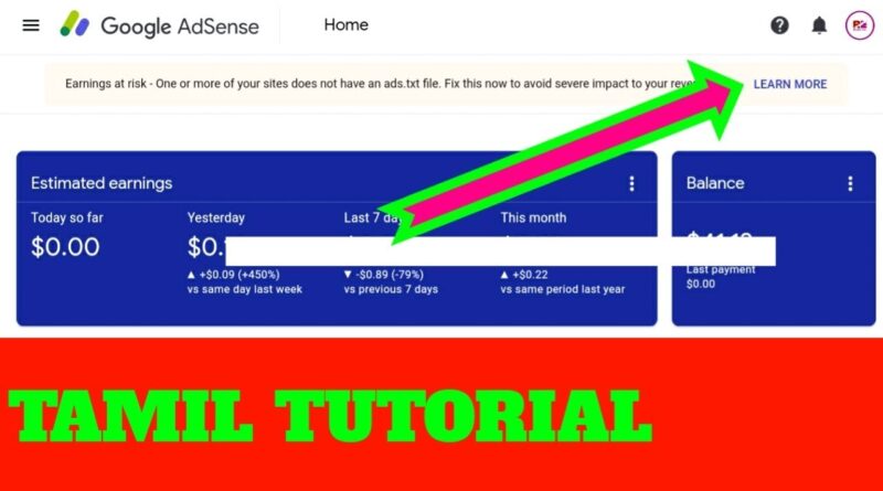 Earning risk at ads.txt file meaning in tamil | Adsense problem | blogger website | Tamil